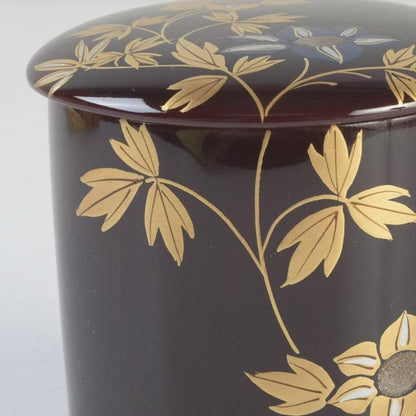 Kinrinji Maki-e Lacquer Natsume Tea Caddy by Yusai — Autumn Grasses on Tame-nuri, Signed Box