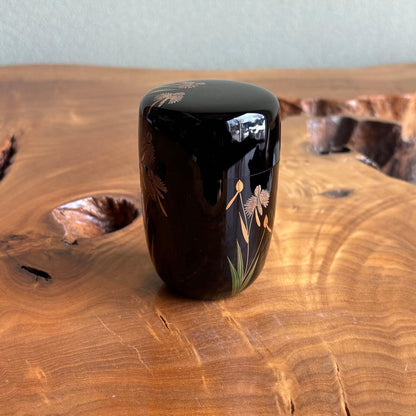 Izutsu Hosai | Naga-natsume Tall Tea Caddy | Sagiso Fringed Orchid Maki-e | Black Lacquer | Signed Box