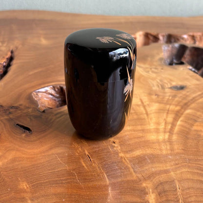Izutsu Hosai | Naga-natsume Tall Tea Caddy | Sagiso Fringed Orchid Maki-e | Black Lacquer | Signed Box