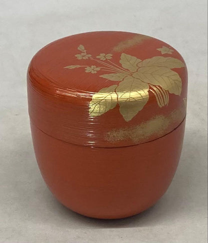 Kumagai Hideho Spring Field Maki-e Shu-Hakeme Chu-Natsume Vermillion Tea Caddy