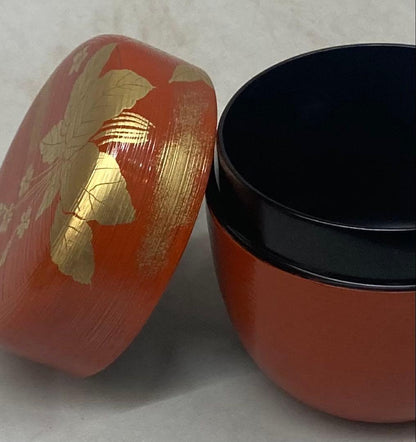 Kumagai Hideho Spring Field Maki-e Shu-Hakeme Chu-Natsume Vermillion Tea Caddy