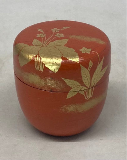 Kumagai Hideho Spring Field Maki-e Shu-Hakeme Chu-Natsume Vermillion Tea Caddy