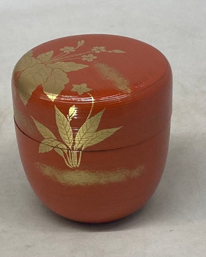 Kumagai Hideho Spring Field Maki-e Shu-Hakeme Chu-Natsume Vermillion Tea Caddy