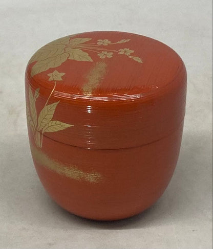 Kumagai Hideho Spring Field Maki-e Shu-Hakeme Chu-Natsume Vermillion Tea Caddy