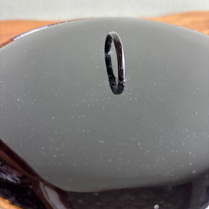 Shōdai Ware Water Jar by Chikashige Jitaro — Tenmoku and Ash Glaze, Black Lacquer Lid