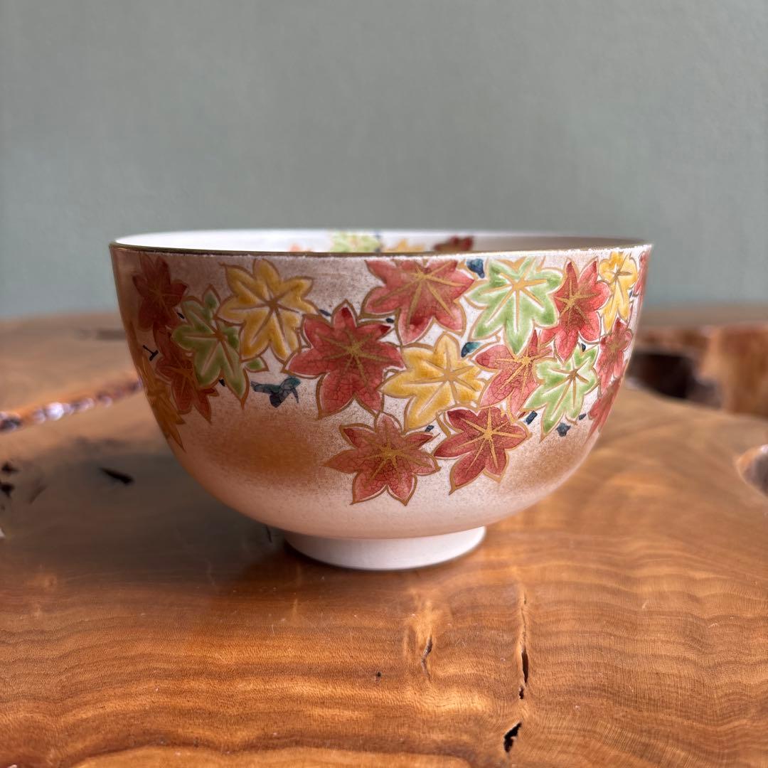 Kutani Matcha Bowl Autumn Maple by Chikusen-gama | Nishikide Momiji Tea Bowl with Tomobako