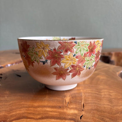 Kutani Matcha Bowl Autumn Maple by Chikusen-gama | Nishikide Momiji Tea Bowl with Tomobako
