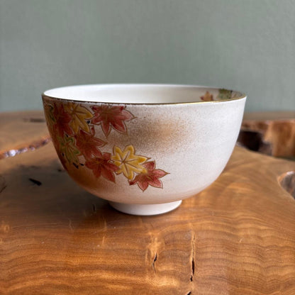 Kutani Matcha Bowl Autumn Maple by Chikusen-gama | Nishikide Momiji Tea Bowl with Tomobako