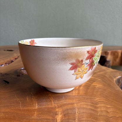 Kutani Matcha Bowl Autumn Maple by Chikusen-gama | Nishikide Momiji Tea Bowl with Tomobako