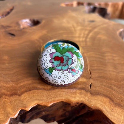 Chinese Cloisonne Incense Container with Peony — Tea Ceremony Kogo, Compact Shippo Box