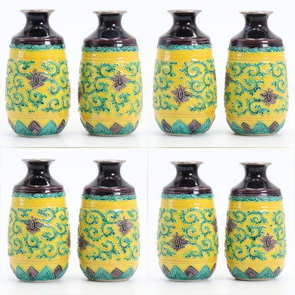 Eiraku House Kochi-Yaki Sake Bottles Pair | Silver-Mounted Rims | Senke Jissoku | Tomobako