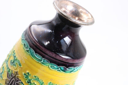 Eiraku House Kochi-Yaki Sake Bottles Pair | Silver-Mounted Rims | Senke Jissoku | Tomobako
