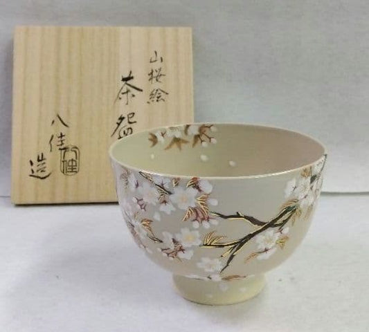 Kato Hakka Yamazakura Chawan — Iro-e Cherry Blossom Tea Bowl, Kyo-yaki Kyoto Ceramics, Tomobako, Japanese Tea Ceremony