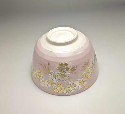 Yamamoto Ichinyo Kōchi Ware Tea Bowl — Pale Pink, Sakura-Zukushi Gold & Silver, Kyoto Ware