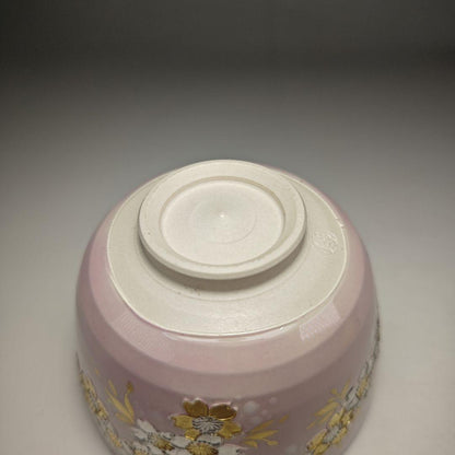 Yamamoto Ichinyo Kōchi Ware Tea Bowl — Pale Pink, Sakura-Zukushi Gold & Silver, Kyoto Ware