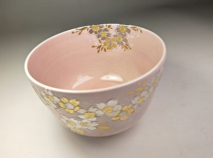 Yamamoto Ichinyo Kōchi Ware Tea Bowl — Pale Pink, Sakura-Zukushi Gold & Silver, Kyoto Ware