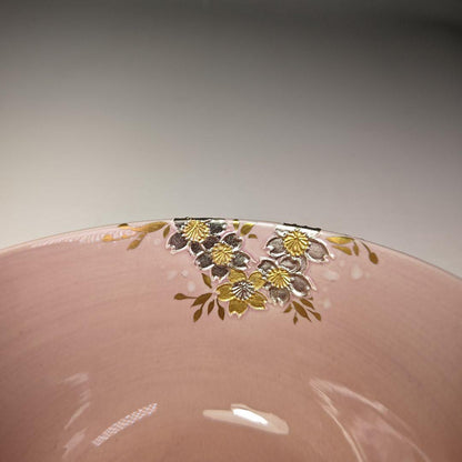 Yamamoto Ichinyo Kōchi Ware Tea Bowl — Pale Pink, Sakura-Zukushi Gold & Silver, Kyoto Ware