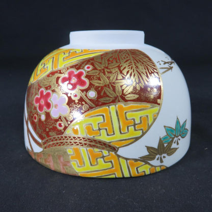 Kyo-ware Rabbit Treasure Bag Tea Bowl by Waka - Auspicious Usagi Chawan with Gold Overglaze