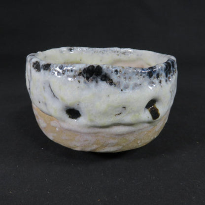 Tenmoku Shino Nagashi Tea Bowl by Anshoju - Dramatic Black White Chawan with Flowing Glaze