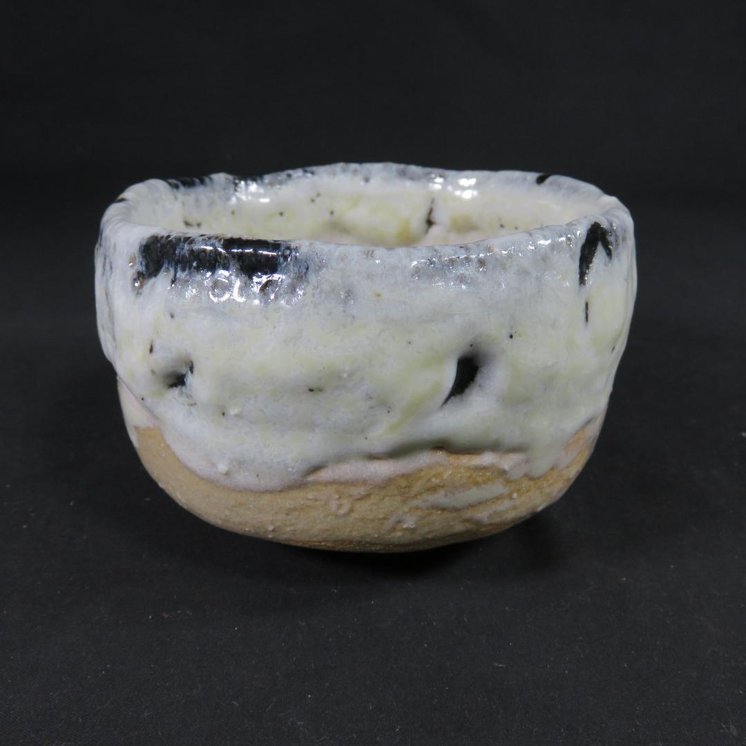 Tenmoku Shino Nagashi Tea Bowl by Anshoju - Dramatic Black White Chawan with Flowing Glaze