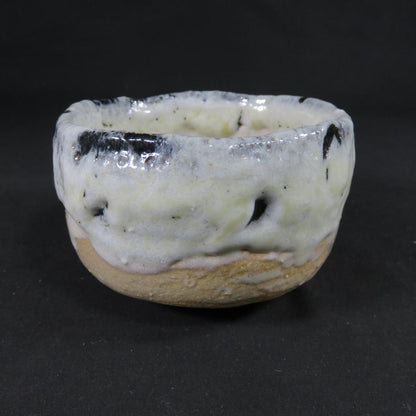 Tenmoku Shino Nagashi Tea Bowl by Anshoju - Dramatic Black White Chawan with Flowing Glaze
