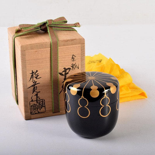 Tada Keikan Yamanaka-nuri Gold Hyotan Maki-e Chu-natsume Tea Caddy