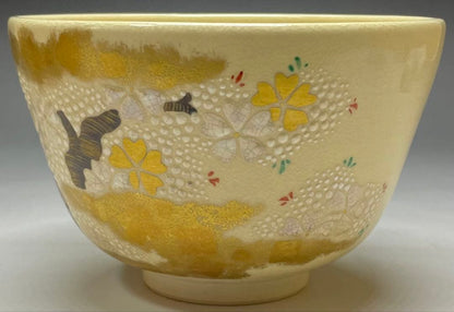 Kyo-ware Iro-e Cherry Blossom Tea Bowl — Hashimoto Jogaku, Narutaki Kiln