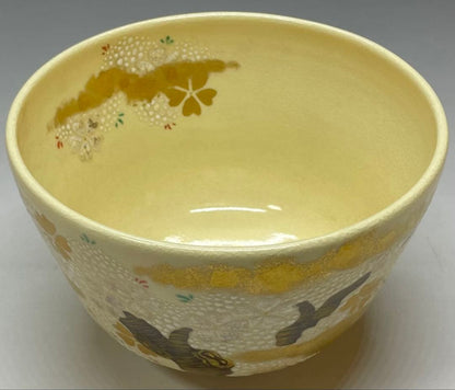 Kyo-ware Iro-e Cherry Blossom Tea Bowl — Hashimoto Jogaku, Narutaki Kiln