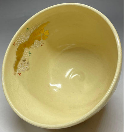 Kyo-ware Iro-e Cherry Blossom Tea Bowl — Hashimoto Jogaku, Narutaki Kiln