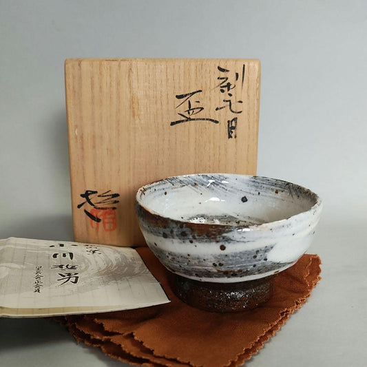 Ogawa Tetsuo Hakeme Guinomi — White Brush Slip Over Iron Clay