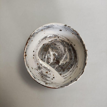 Ogawa Tetsuo Hakeme Guinomi — White Brush Slip Over Iron Clay