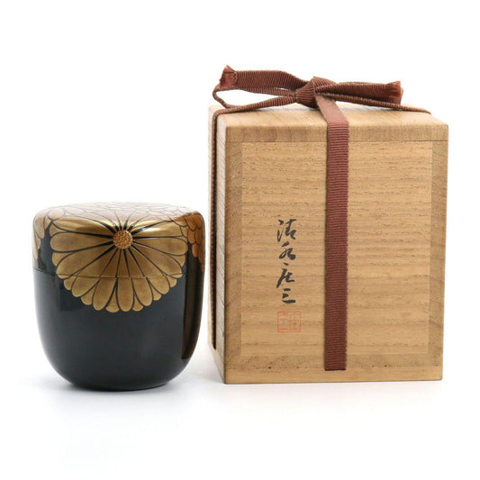Gold Chrysanthemum Maki-e Natsume Tea Caddy by Shimizu Shozo