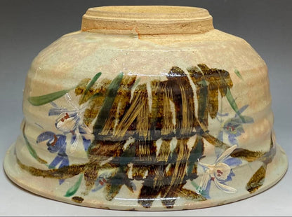 Kenzan-Style Orchid Painting Large Oobachi Bowl, Wood Box