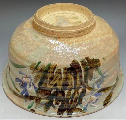 Kenzan-Style Orchid Painting Large Oobachi Bowl, Wood Box