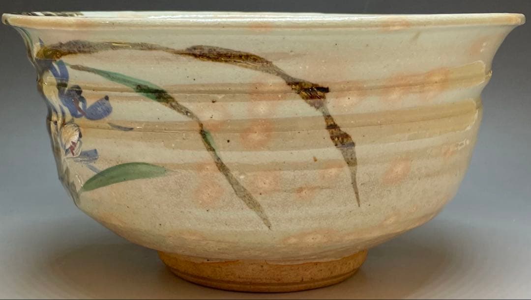 Kenzan-Style Orchid Painting Large Oobachi Bowl, Wood Box