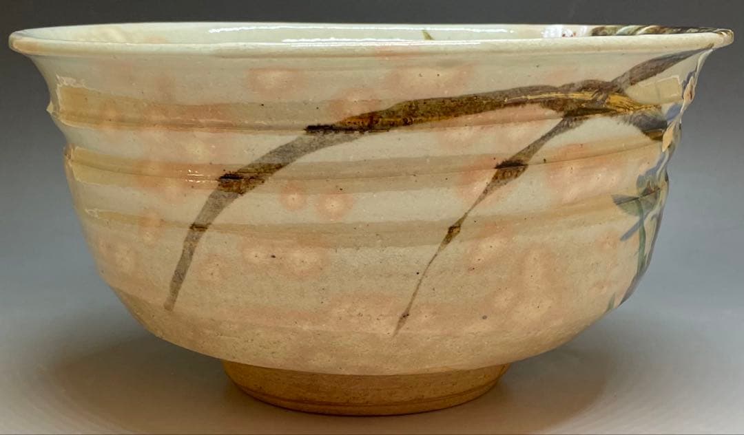 Kenzan-Style Orchid Painting Large Oobachi Bowl, Wood Box