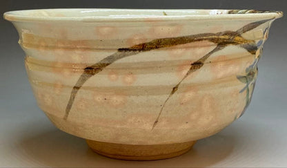 Kenzan-Style Orchid Painting Large Oobachi Bowl, Wood Box