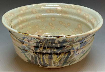 Kenzan-Style Orchid Painting Large Oobachi Bowl, Wood Box