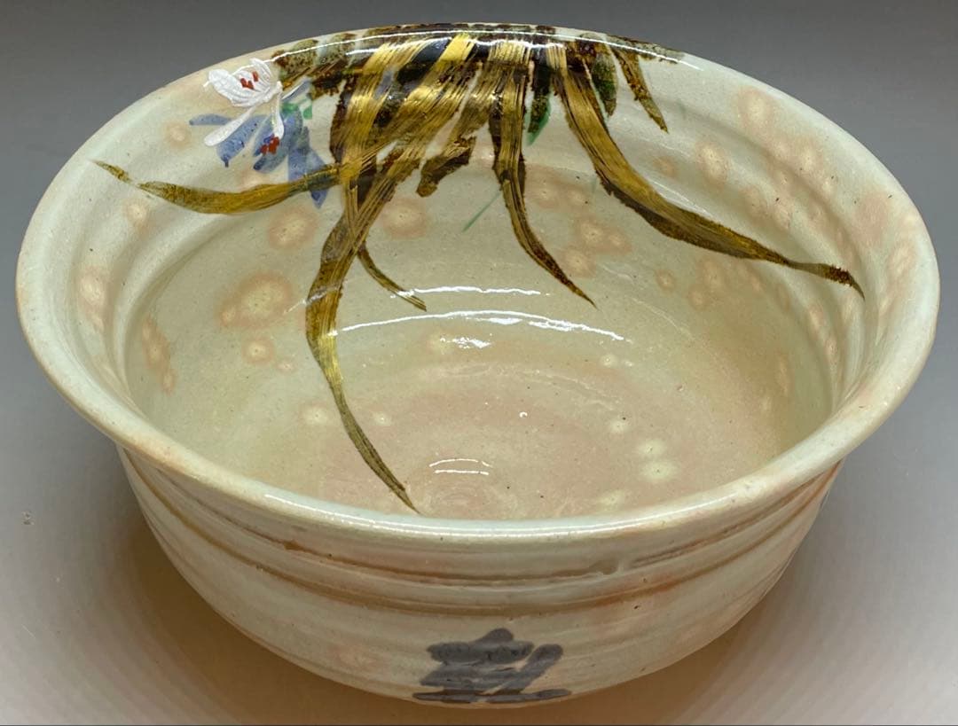 Kenzan-Style Orchid Painting Large Oobachi Bowl, Wood Box