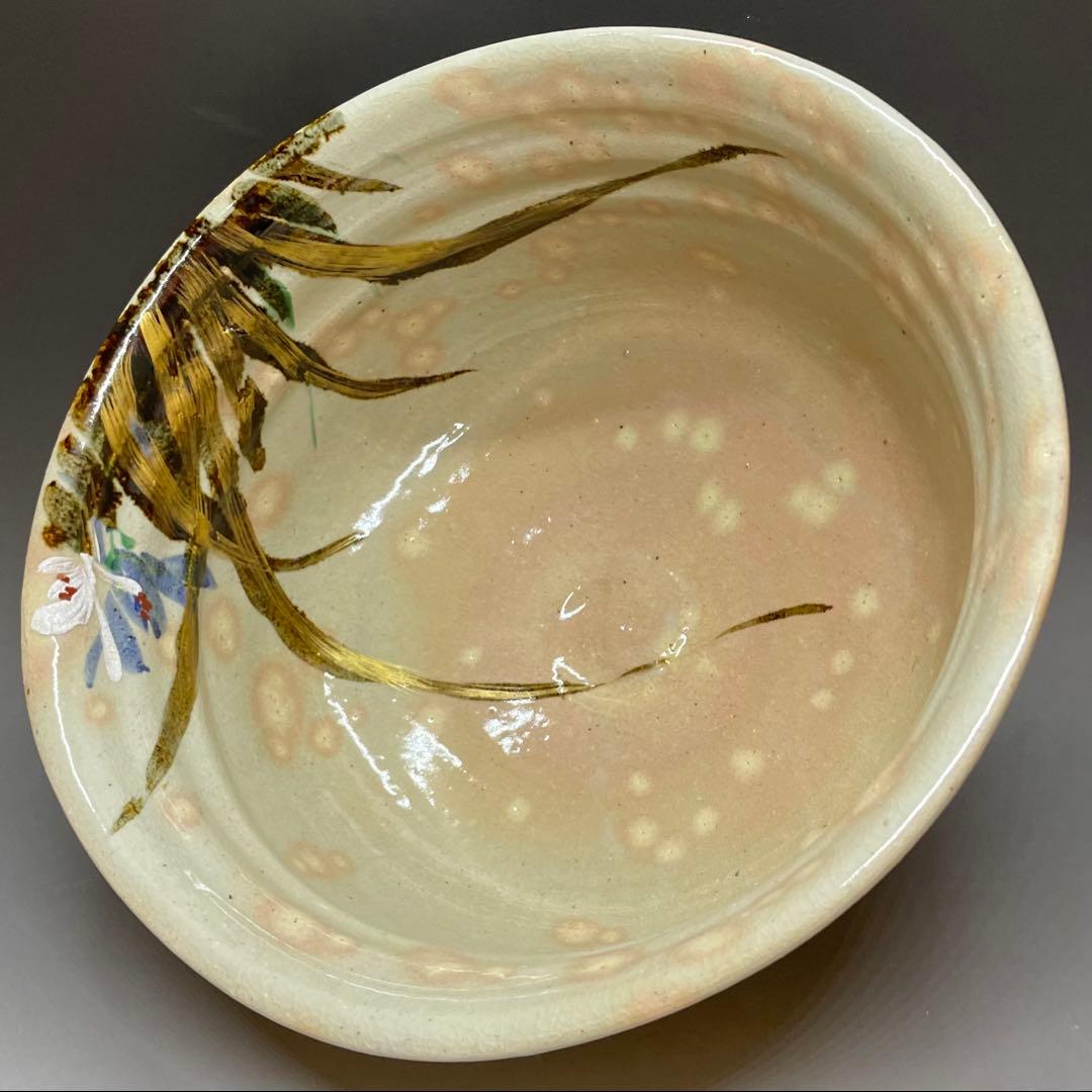 Kenzan-Style Orchid Painting Large Oobachi Bowl, Wood Box