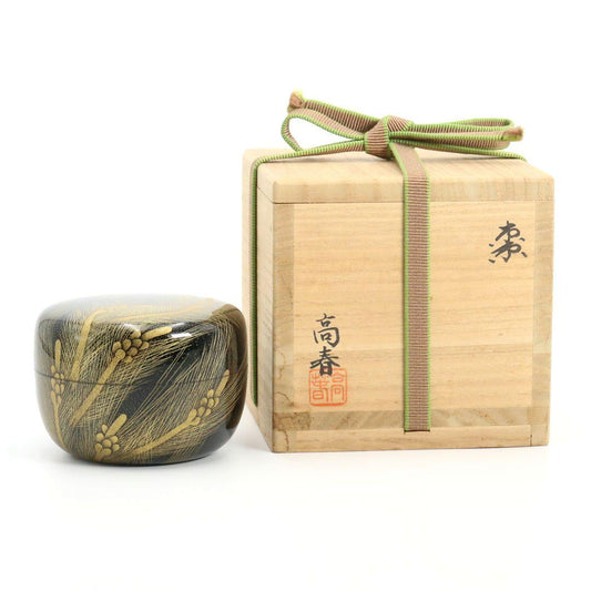 Koji Takaharu Chinkin Pine Needle Hira-Natsume | Wajima Lacquer Tea Caddy