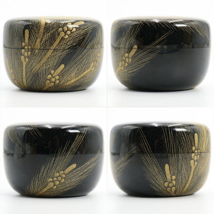 Koji Takaharu Chinkin Pine Needle Hira-Natsume | Wajima Lacquer Tea Caddy