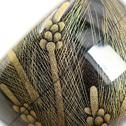 Koji Takaharu Chinkin Pine Needle Hira-Natsume | Wajima Lacquer Tea Caddy