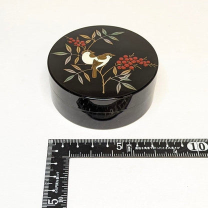 Nanten Maki-e Incense Container Kogo - Black Lacquer Gold Interior with Birds