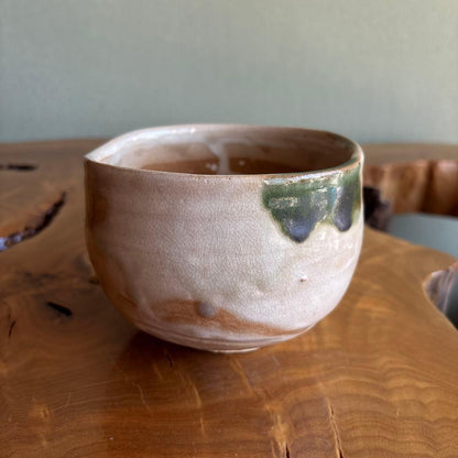 Taniguchi Meiichi Oribe-Style Chawan — Gourd Motif, Wood Box