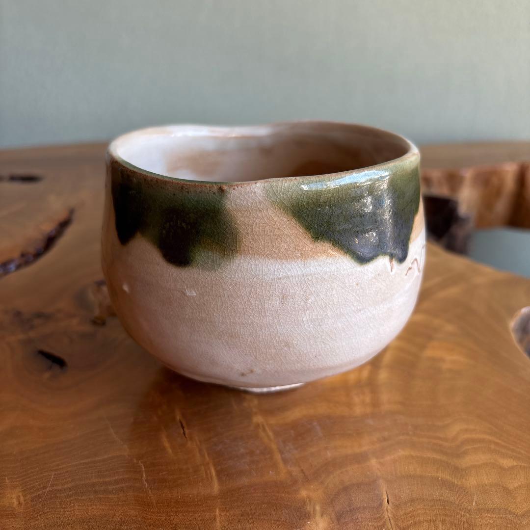 Taniguchi Meiichi Oribe-Style Chawan — Gourd Motif, Wood Box