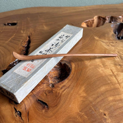 Chashaku Tea Scoop from Nachi Sacred Tree — 'Hiryu' Flying Dragon, Shrine Seal, Paper Box