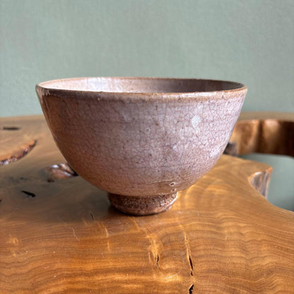 Hagi-Yaki Tea Bowl | Shokeisan Kiln | Pink Crackle Glaze | Elegant Tall Form | Matcha Bowl with Signed Box