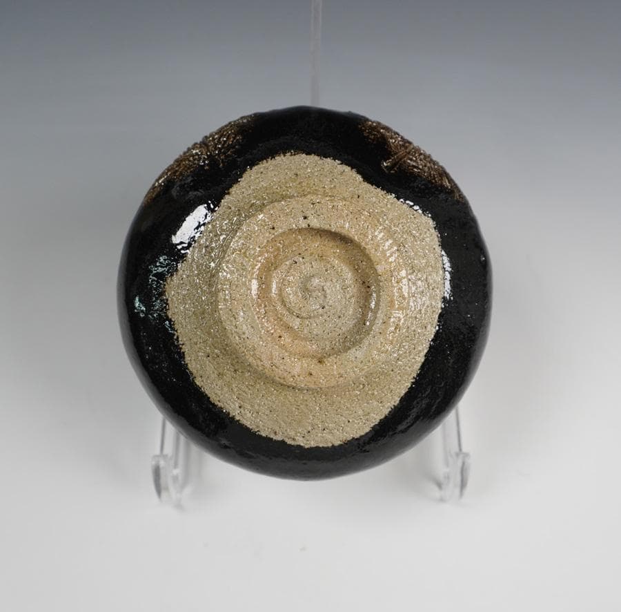 Kiyomizuyaki Black Raku Chawan "Chinenno Midori" — Young Pine Motif with Inscription Box