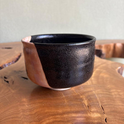 Raku Style Matcha Bowl with Boy and Pine Motif by Maruke Togyo — Japanese Tea Ceremony Chawan, Tomobako